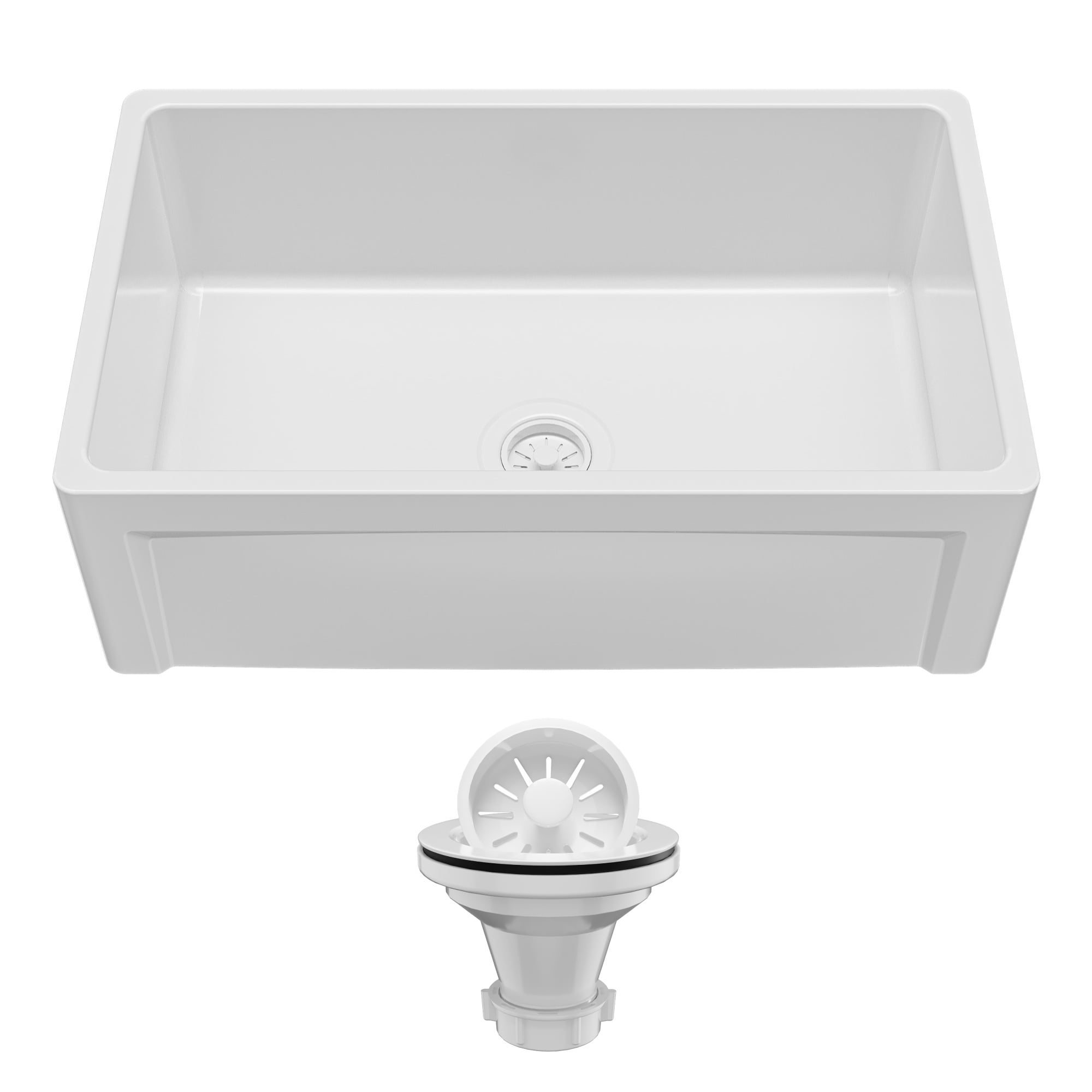 Karran 30" Single Bowl Panel Front Farmhouse Fireclay Kitchen Sink with Reversible Apron Front
