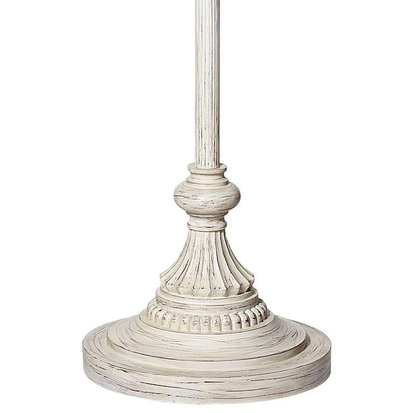 Shabby Chic Floor Lamp Antique White Natural Linen Fabric Shade 16 x 60