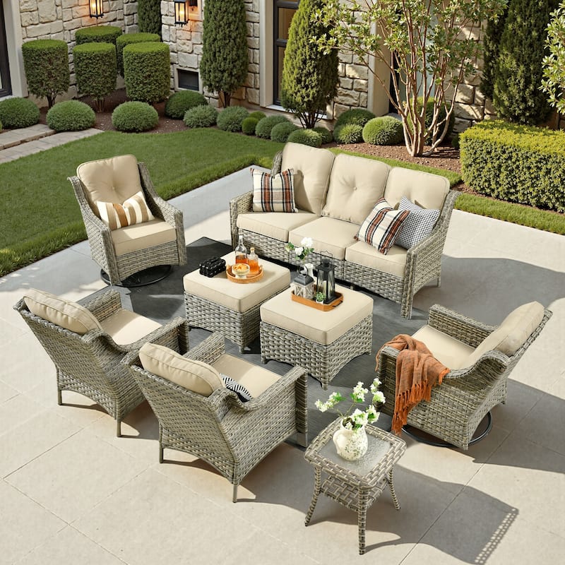 XIZZI 8-piece Patio Furniture Set Wicker Outdoor Swivel Chairs - Beige