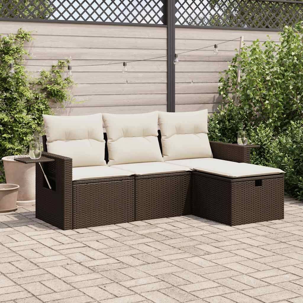 vidaXL Garden Sofa Set Brown, Cream White - 21.7 x 21.7 x 14.6