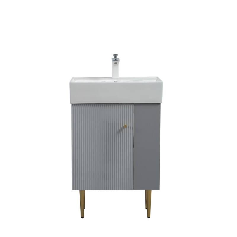 30" Bathroom Vanity with Sink, Wall-Mounted Floating Curved Edges Striped Bathroom Storage Cabinet with Drawer, Ceramic Basin