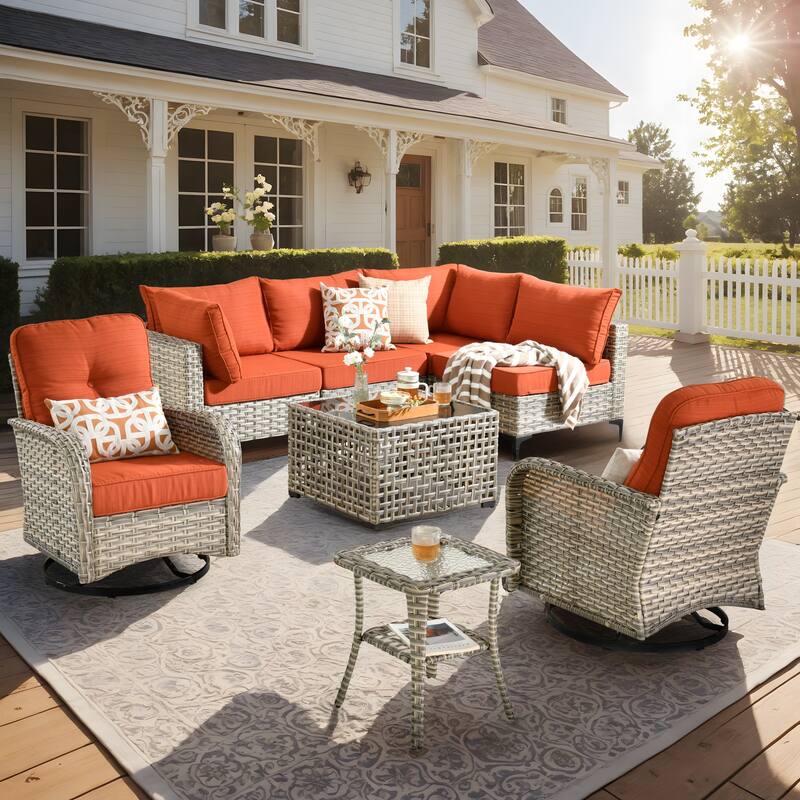 XIZZI 8-piece Patio Furniture Sectional Set with Swivel Chair - Red/Orange