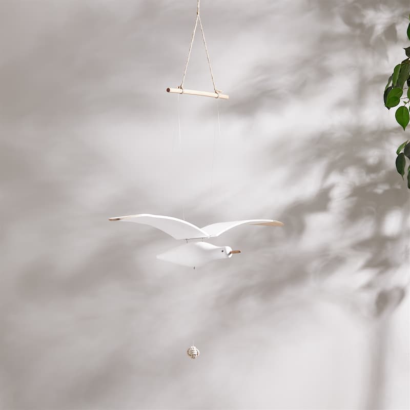 Hanging Wood Sea Bird Décor 37"H