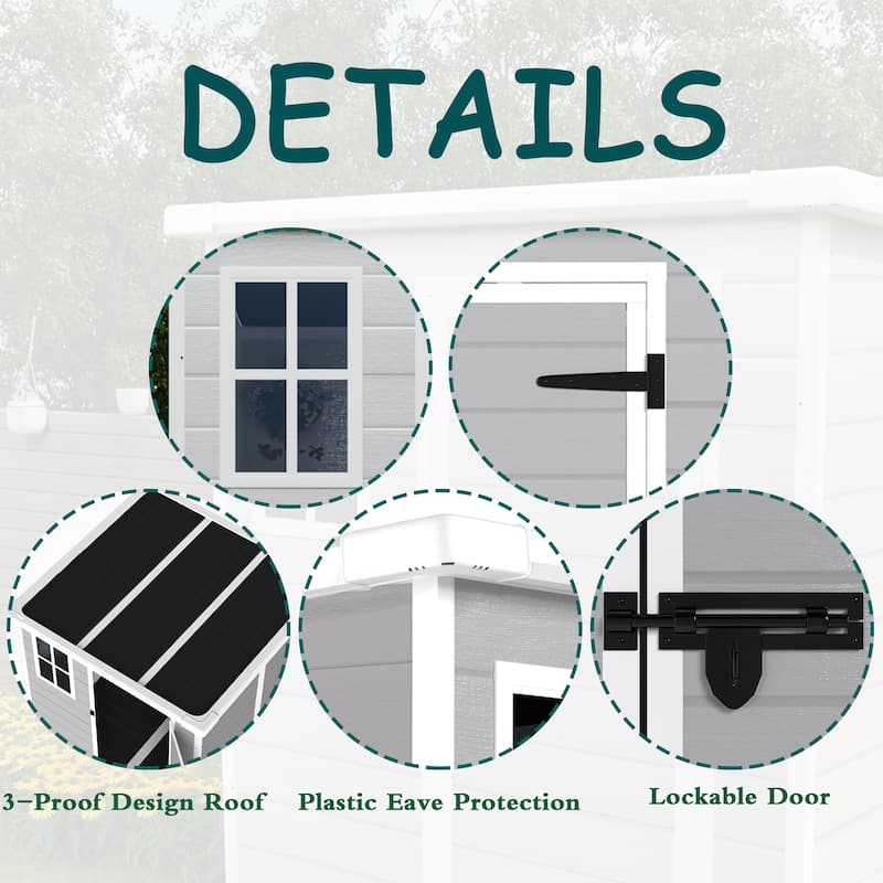6×6 FT Waterproof Resin Outdoor Storage Shed with Floor, Window and Lockable Doors