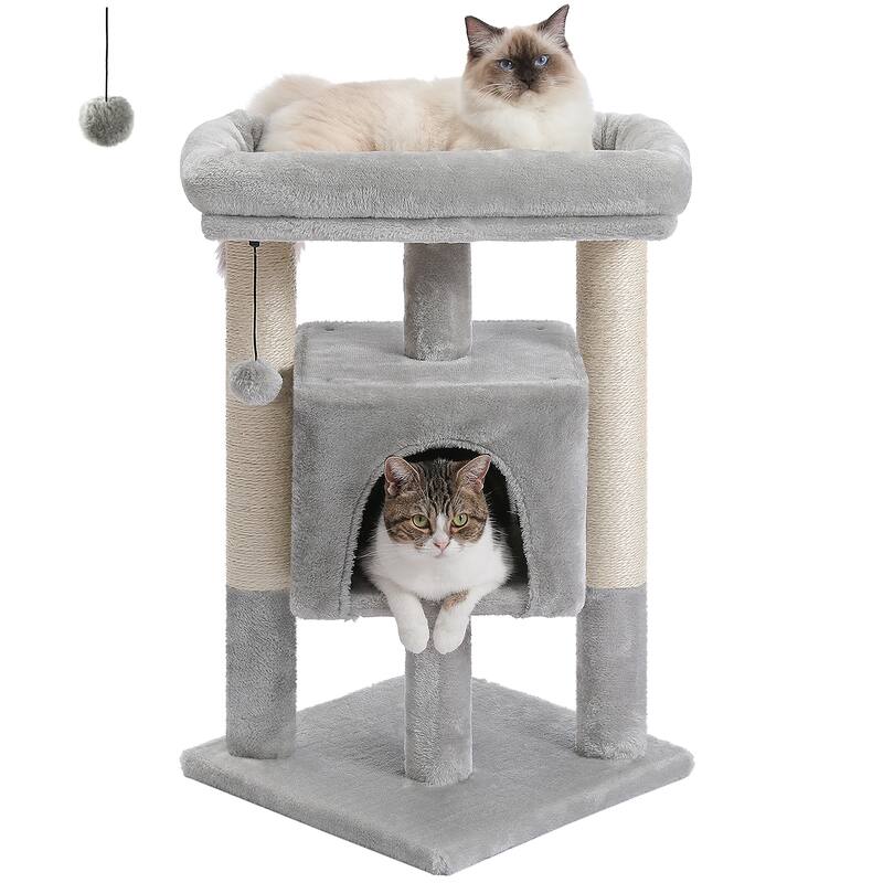 29" Indoor Cat Tree Tower Cat Condo with Scratching Posts & Plush Perch - Grey