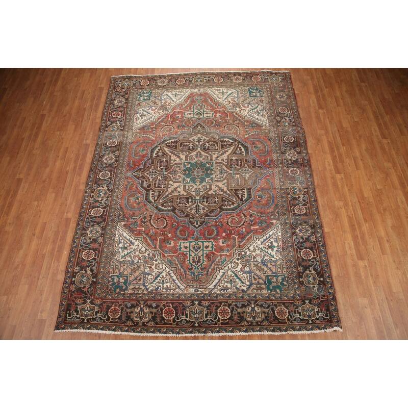Hand Knotted Oriental 100% Wool Carpet Traditional Medallion Red Heriz Area Rug - 11' 2'' X 8' 3''