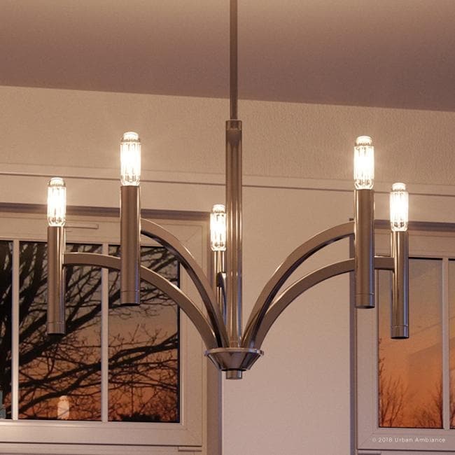 Luxury Modern Chandelier, 15.625"H x 25"W, with Industrial Chic Style, Polished Nickel Finish by Urban Ambiance (60 to 100 Watts - Steel - Nickel - 4 - Chandeliers For Bedrooms by Overstock.com