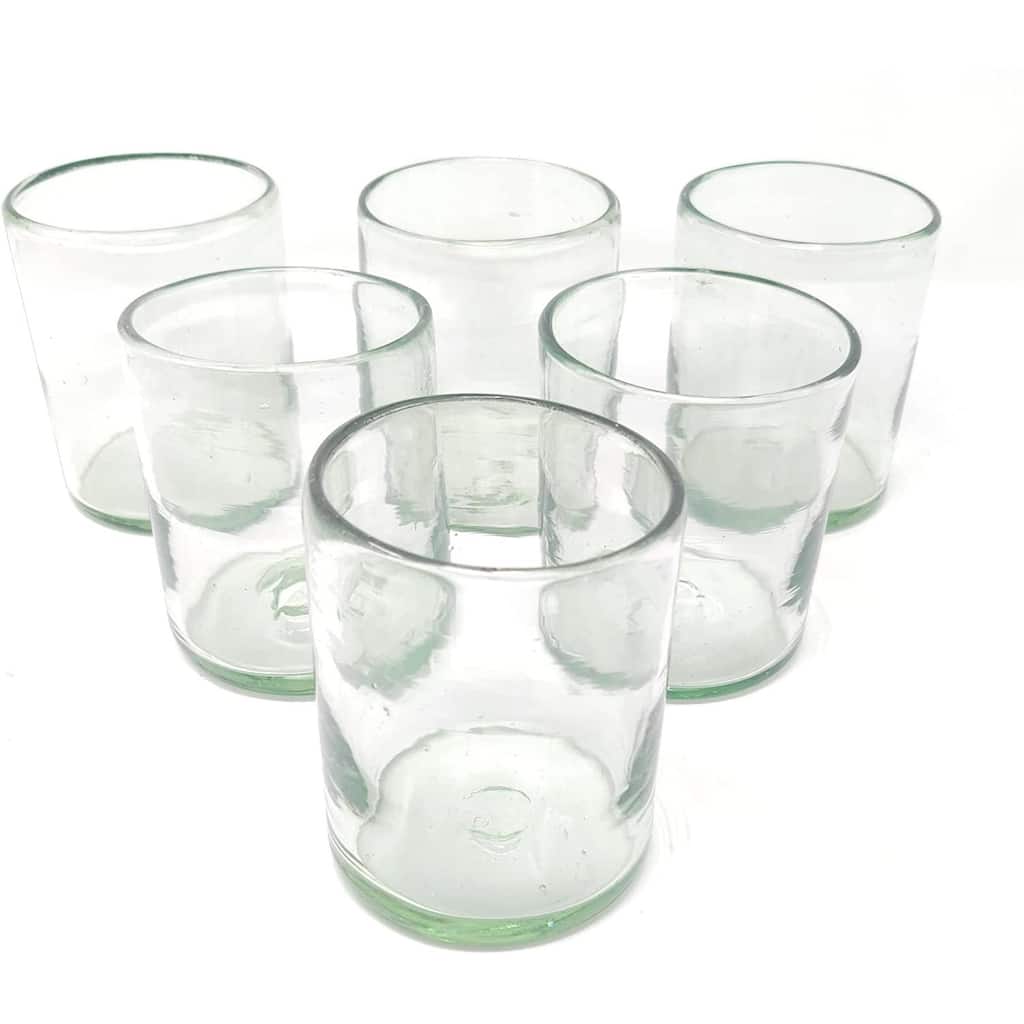 Dos Sueños Hand Blown Mexican Drinking Glasses - Set of 6 Natural Clear Tumbler Glasses (10 oz each)