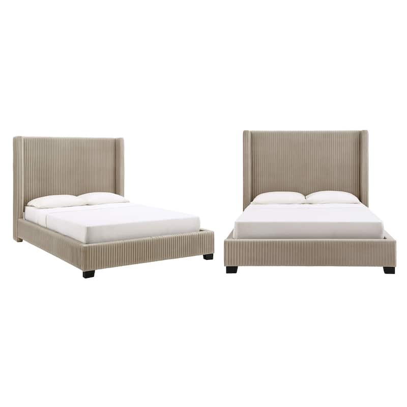 Cesky Pleated Velvet Wingback Bed - Taupe - Queen