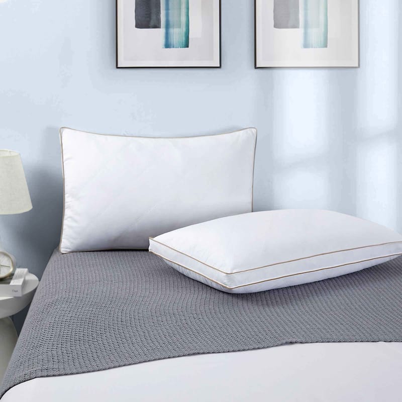 Goose Feather Down Pillows Diamond Quilted Fabric with Gusset - White