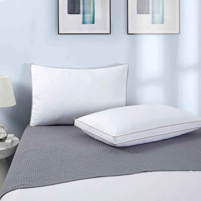 Goose Feather Down Pillows Diamond Quilted Fabric with Gusset - White