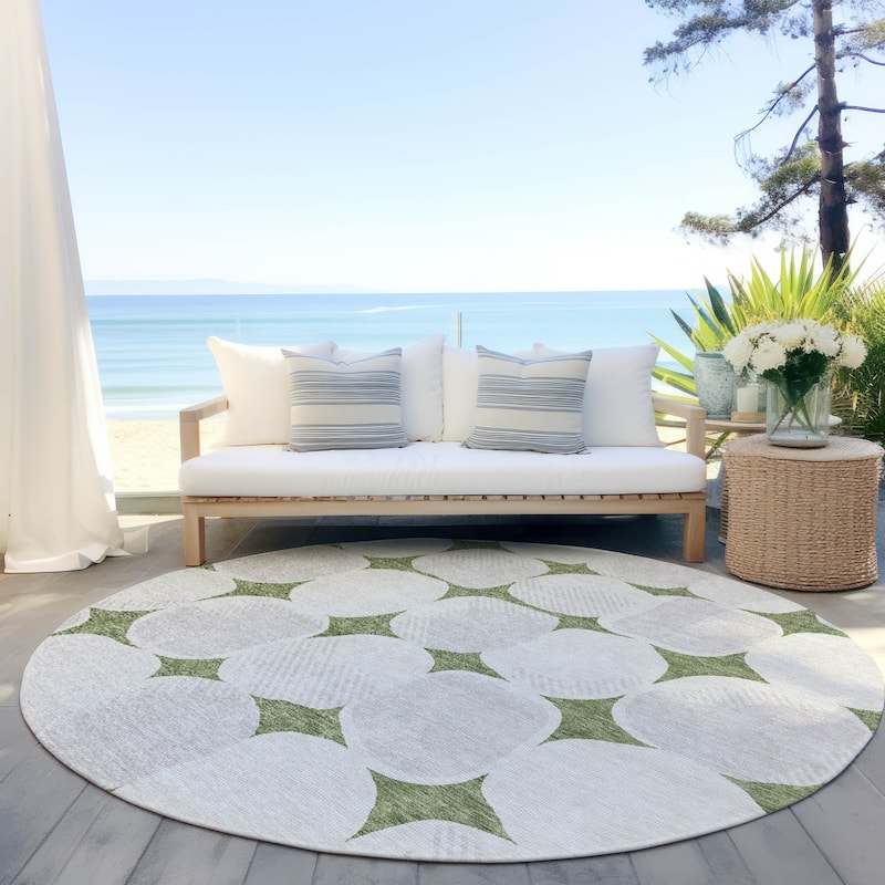 Machine Washable Indoor/ Outdoor Chantille Modern Puffy Rug - Green - 8' x 8'