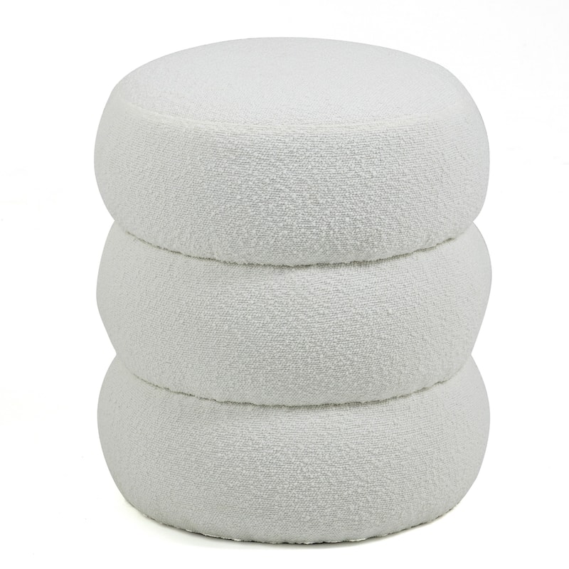 Azaria White Boucle Round Tufted Ottoman