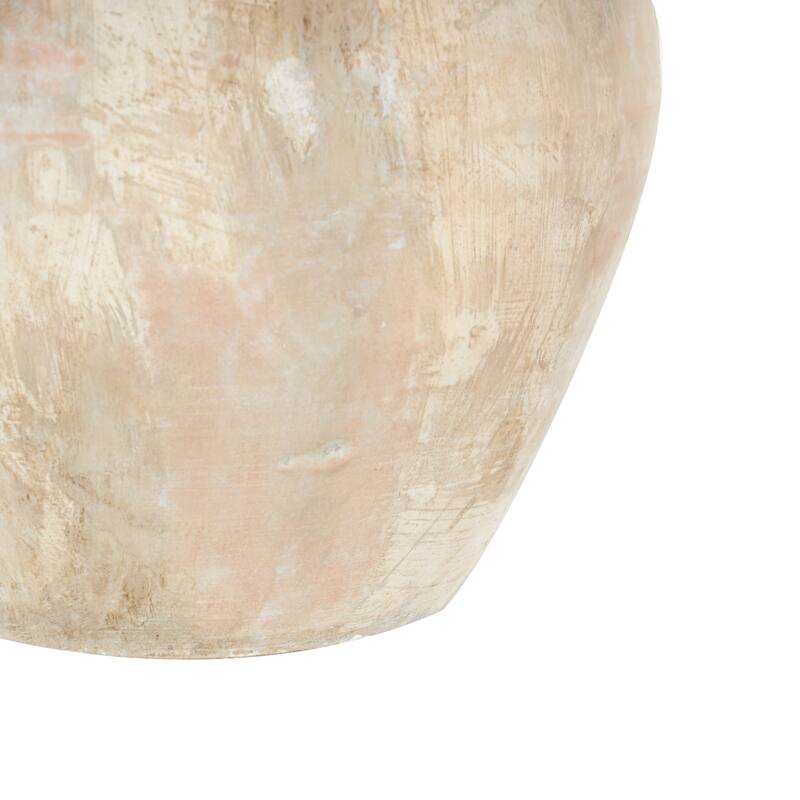 Beige Ceramic Antique Wide Decorative Vase with Shades of Pink