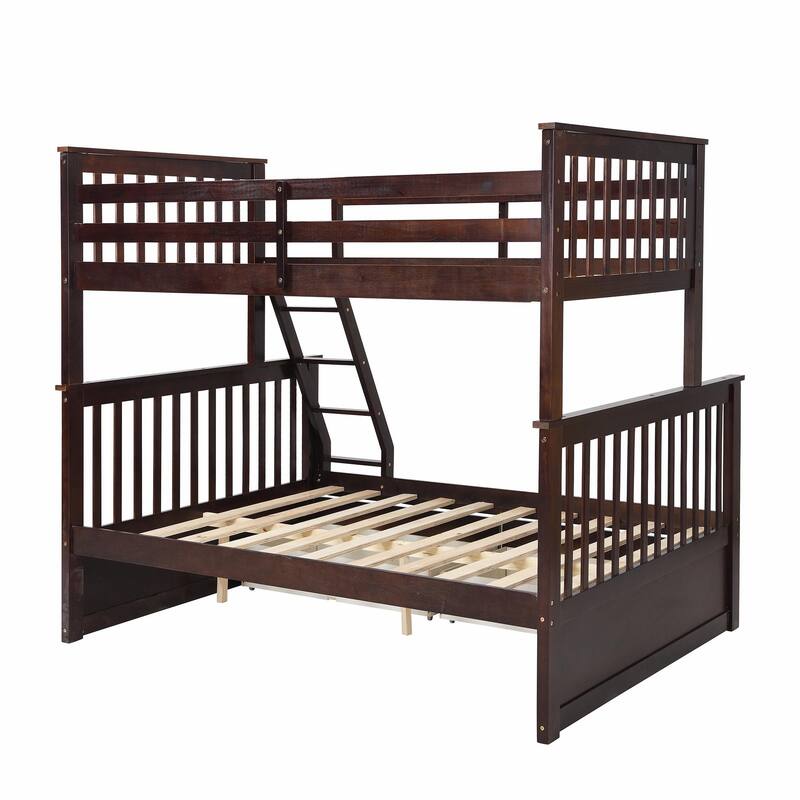 Twin Over Full Bunk Bed with Storage Drawers, Wooden Bunk Bed with Ladder and Safety Guard Rails