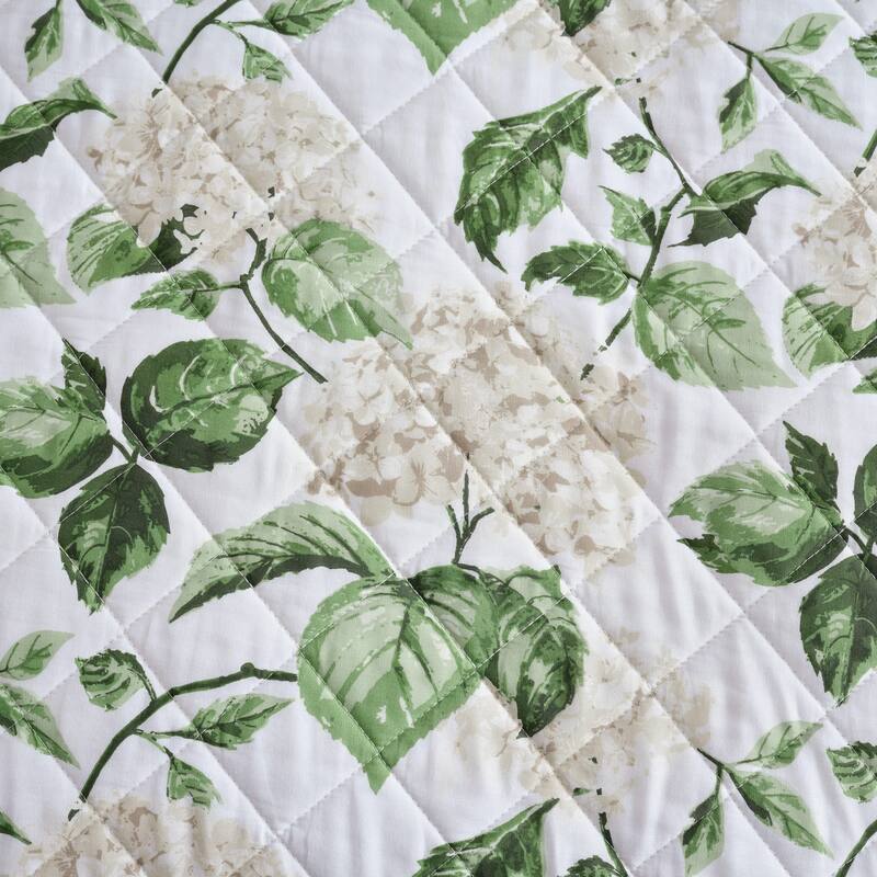 Martha Stewart Hydrangea Floral Beige Cotton Reversible Quilt Set