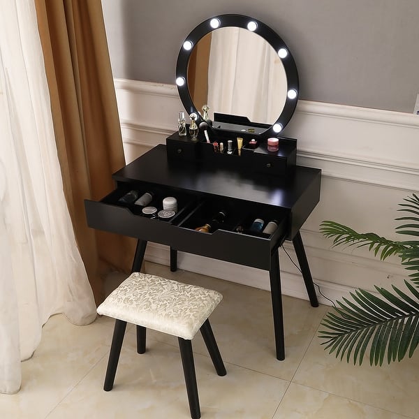 pix Dressing Table Round Mirror With Lights usd