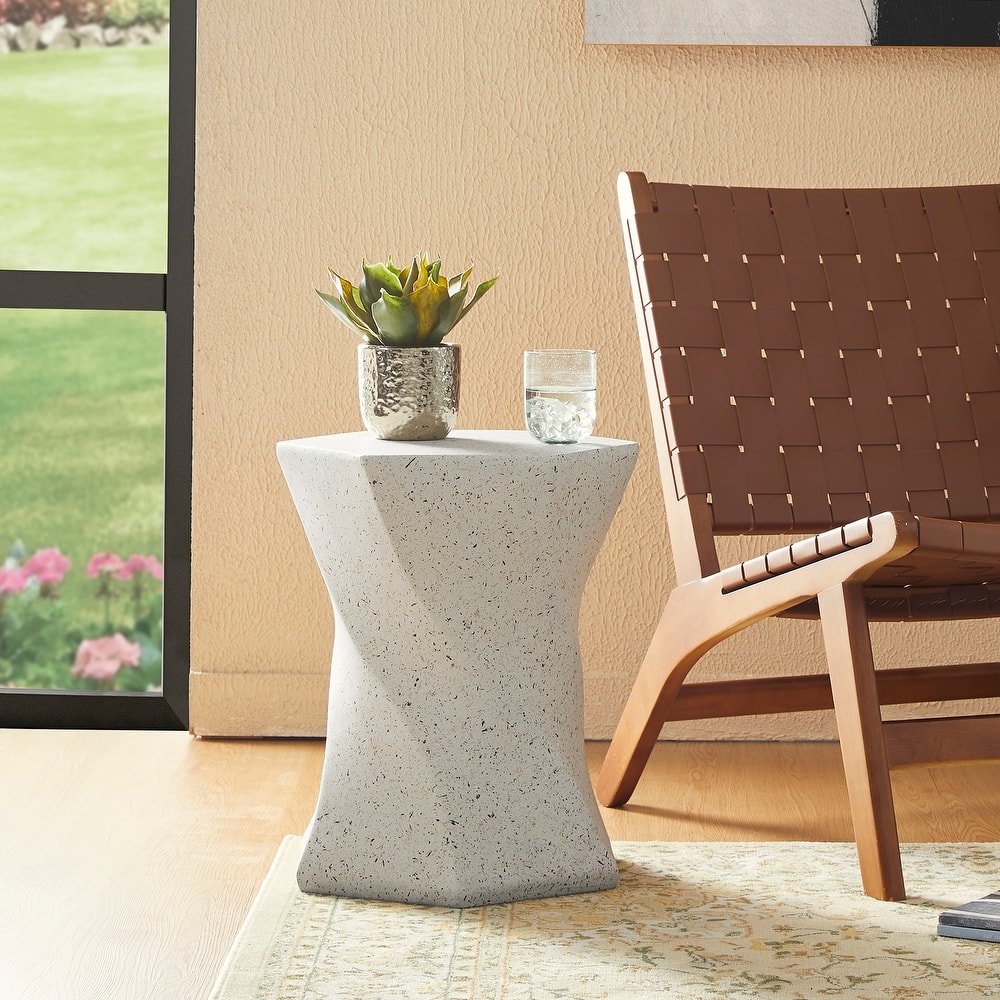 Glitzhome 17.75"H MGO Twist-Style Faux Terrazzo Garden Stool