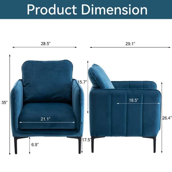 dimension image slide 0 of 6, Nora Modern Velvet Accent Chair for Bedroom with Metal Legs