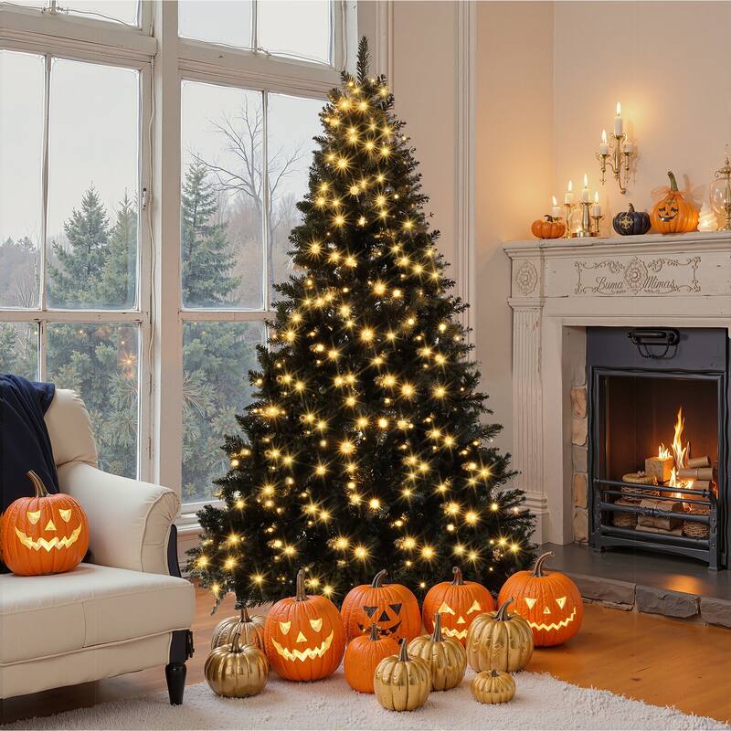 6FT Pre-lit Artificial Hinged Christmas Tree,Xmas Tree with 920 Branch Tips and 280 Color LED Changing Lights with 11 Modes