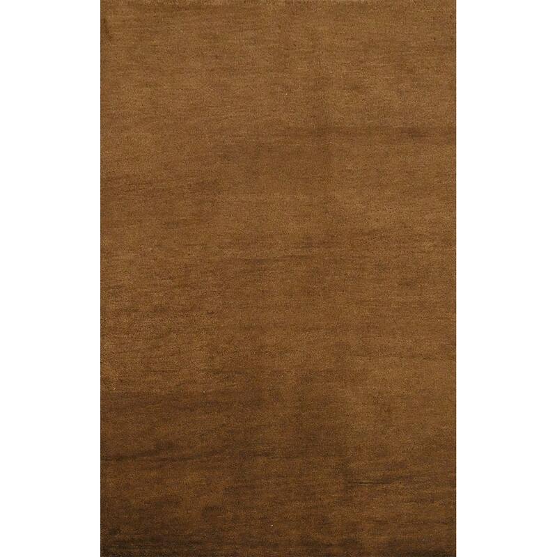 Hand Knotted Oriental 100% Wool Carpet Modern Solid Brown Gabbeh Area Rug - 5' 9'' X 3' 10''