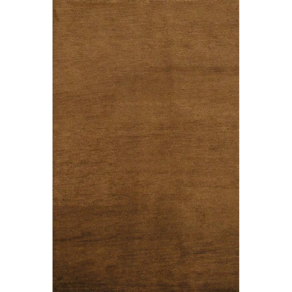 Hand Knotted Oriental 100% Wool Carpet Modern Solid Brown Gabbeh Area Rug - 5' 9'' X 3' 10''