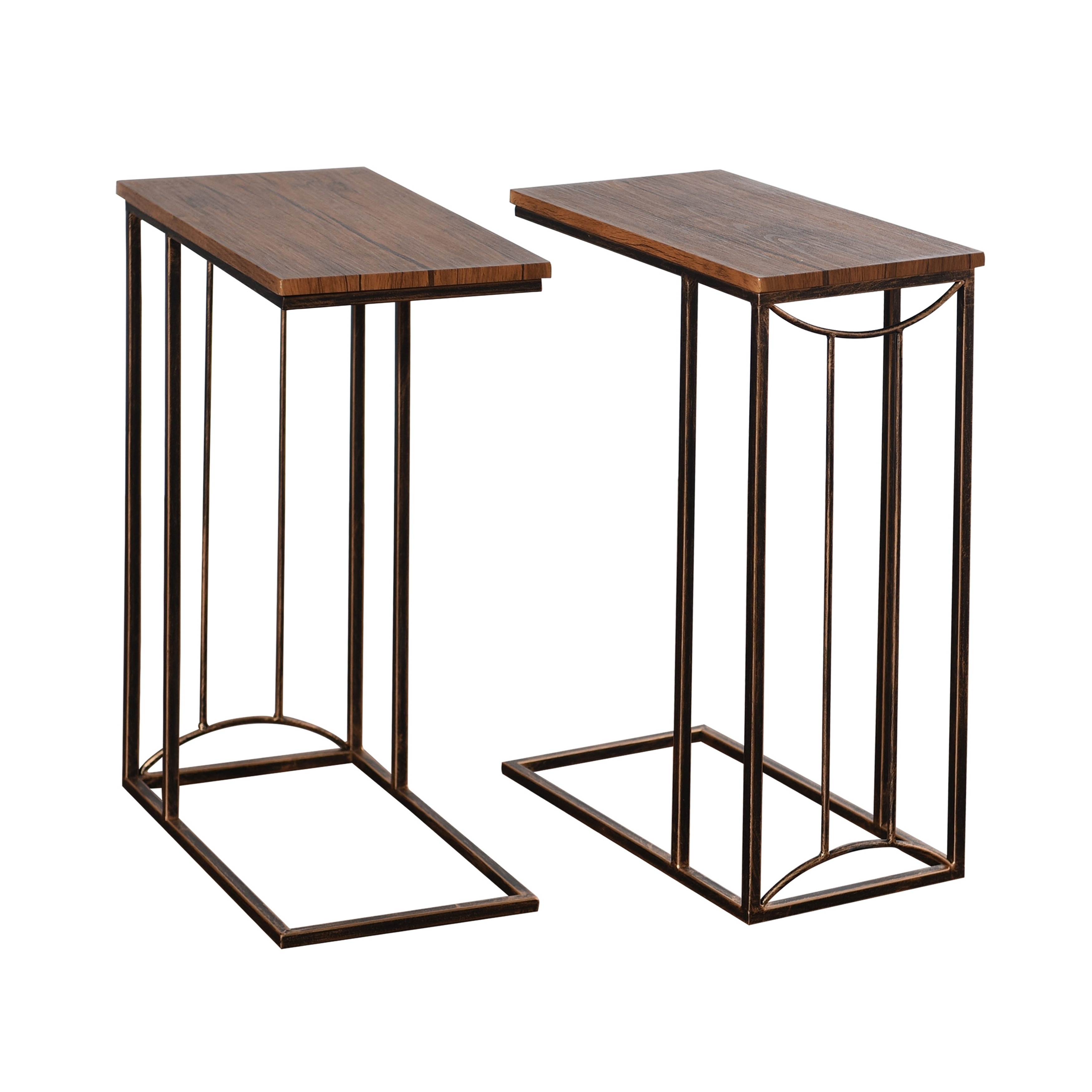 Shop Stylecraft Jayce Pair Of C Frame Aged Oak Faux Wood Side Tables Set Of 2 Overstock 27649362