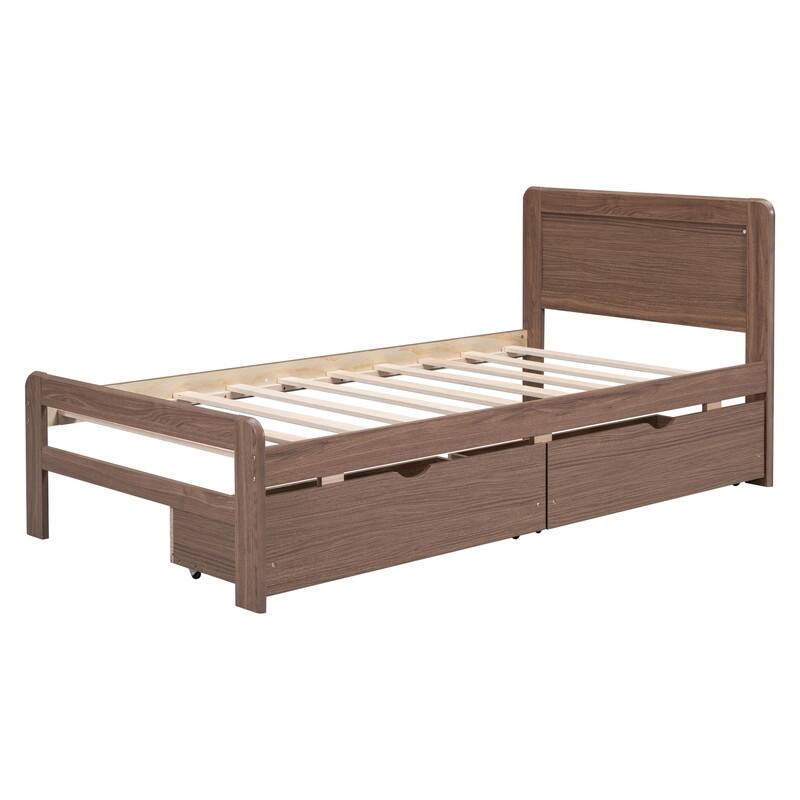 Modern Design Twin Size Platform Bed Frame with 2 Drawers