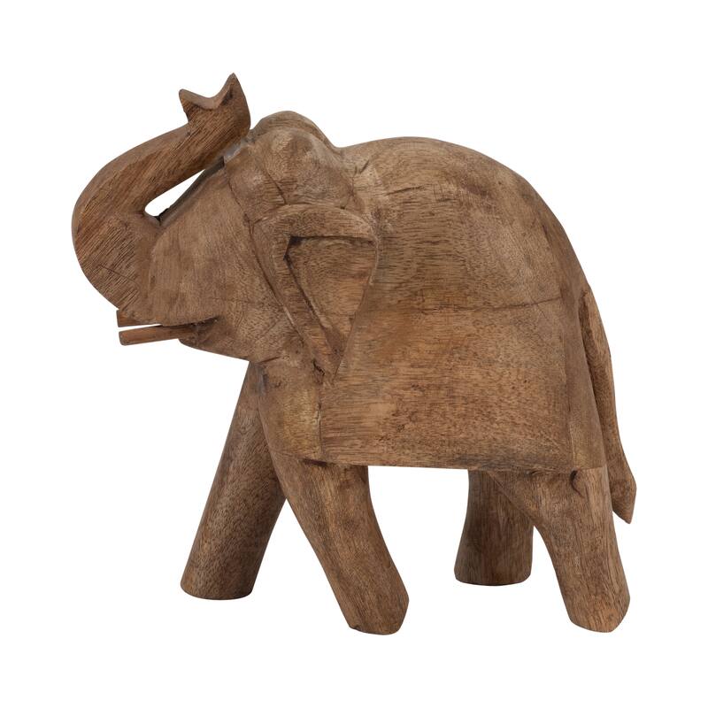 Decorative Wooden Elephant Figurine Sculpture - 8", Brown - 8.0"