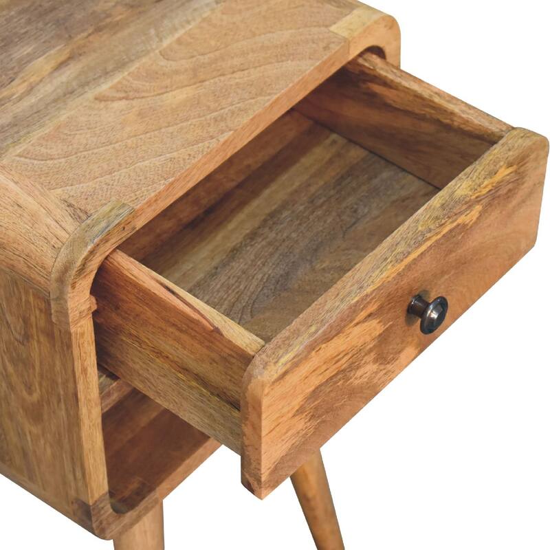 Mini Oak Curve Nightstand with Drawer and Open Slot