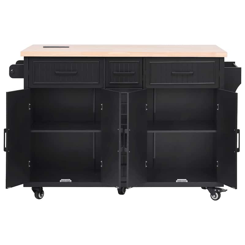 56.5"Kitchen Island with Drop Leaf, Rolling Kitchen Cart on Wheels with 4 Doors, 5 Deep Drawers and Adjustable Shelves