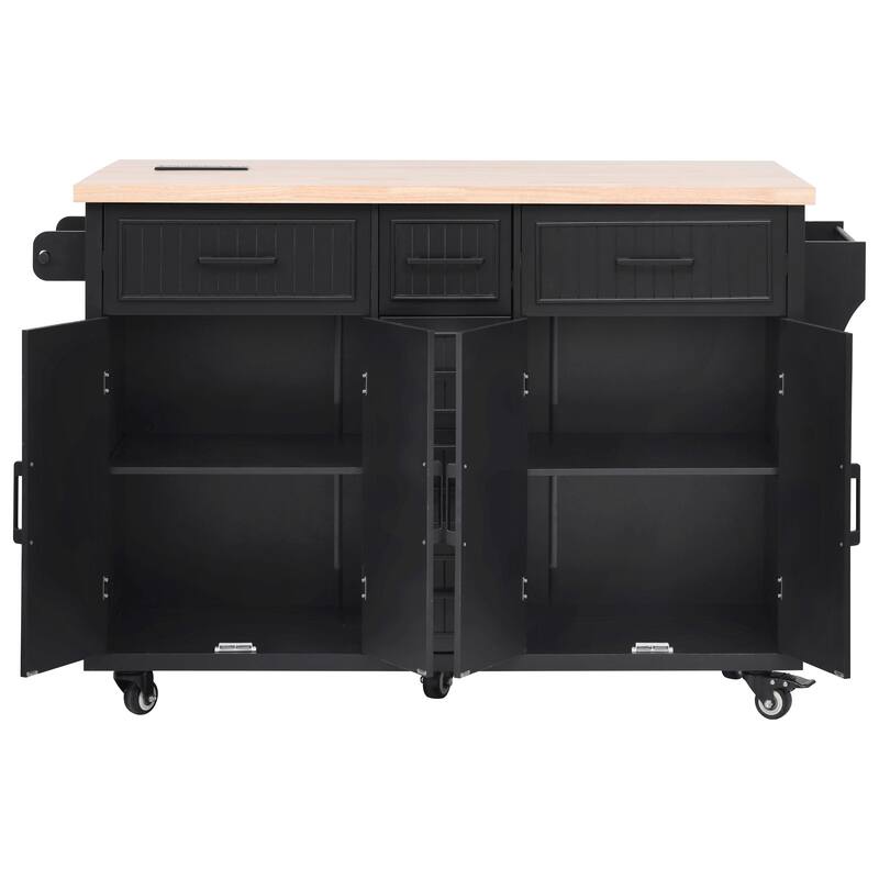 Kitchen Island With Drop Leaf,Power Outlet,With 4 Doors,5 Deep Drawers and Adjustable Shelves - N/A