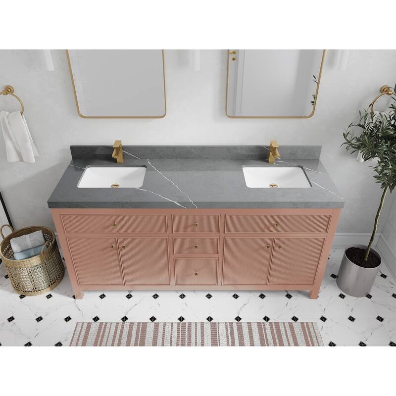 Willow Collections 72 in W x 22 in D Sonoma Free Standing Reeded Double Sink Bathroom Vanity with Countertop