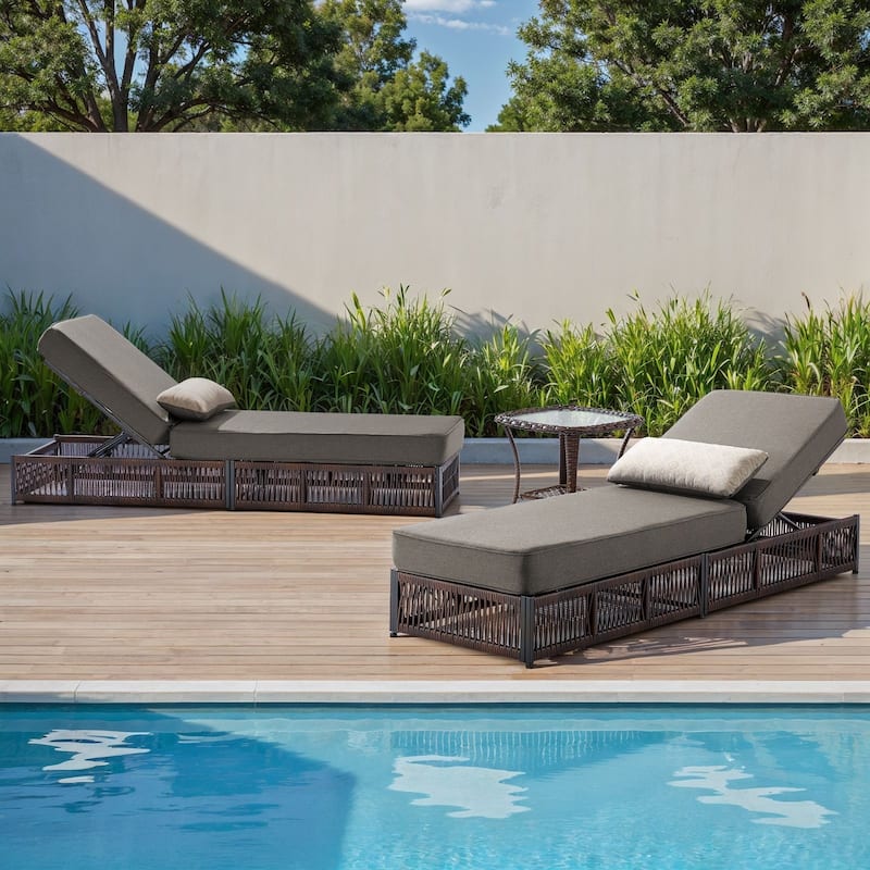 Gymojoy Outdoor Patio Chaise Lounge Chair, Luxury Recliner with 6-Position Backrest & 5-Inch Cushions Set of 2 with Side Table