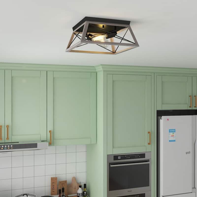 2 Light Caged Square/Rectangle Flush Mount Fixture