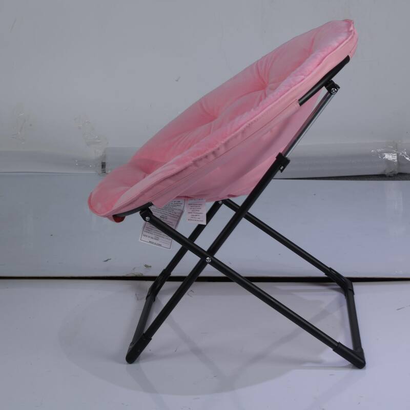 Comfy Folding Saucer Chair for Bedroom, Faux Fur Lounge Moon Chair with Sturdy Metal Frame, Oversized Plush Flower