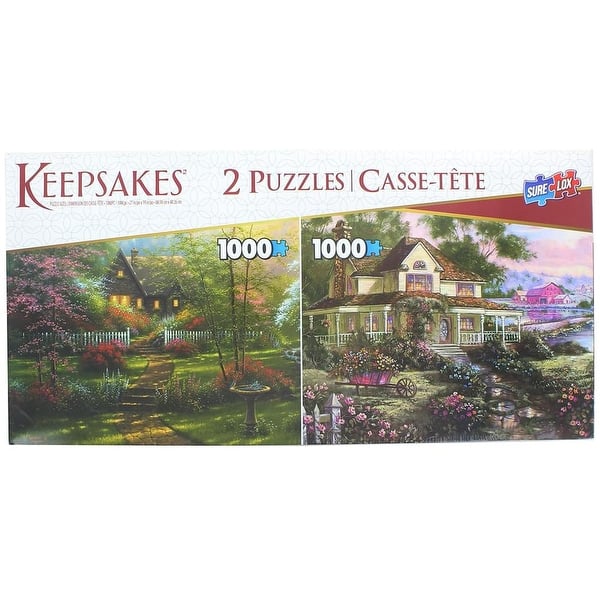 slide 2 of 4, Set of 2 Keepsakes 1000 Piece Jigsaw Puzzles | Colorful Cottages