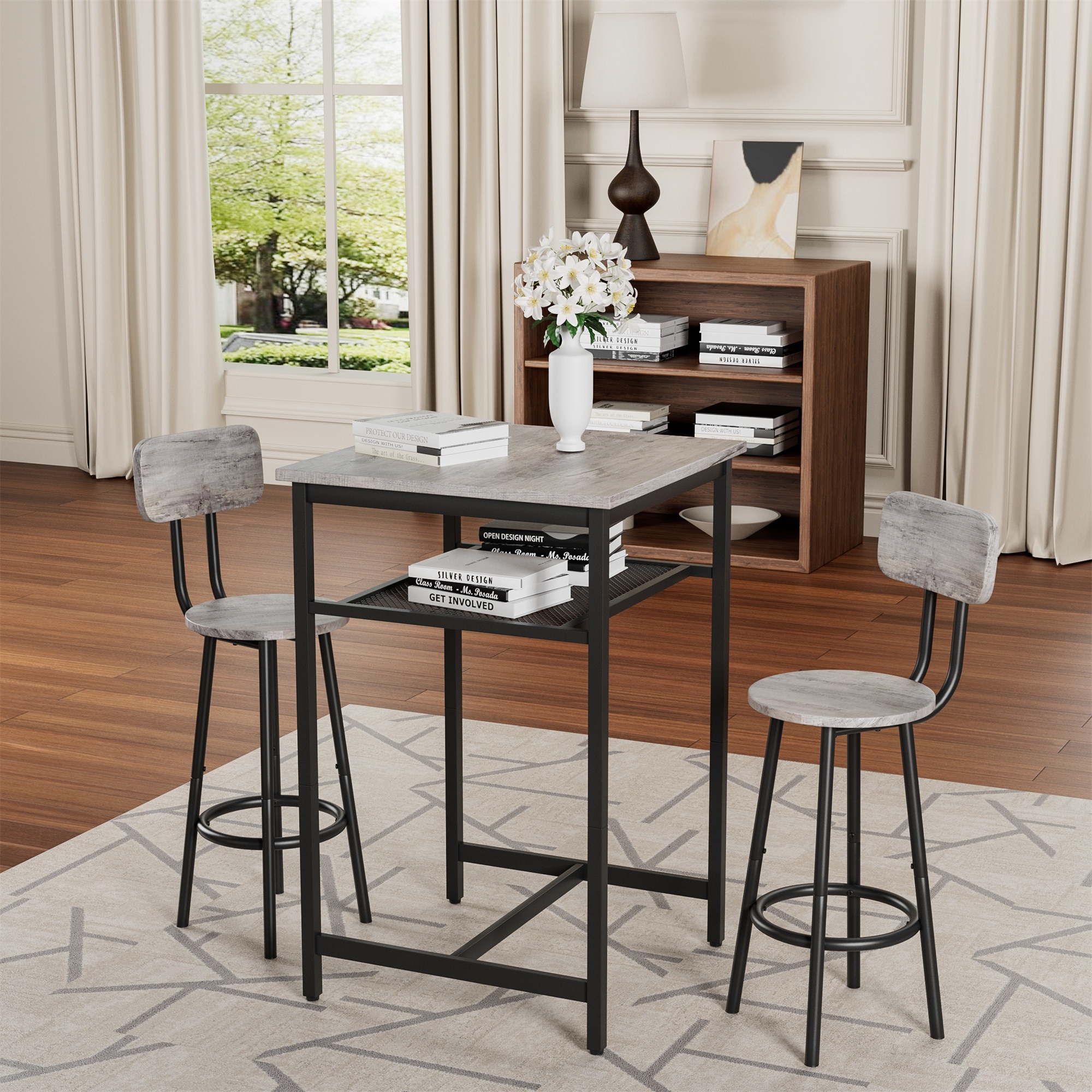 3-Piece Bar Table Set with Backrest Stools