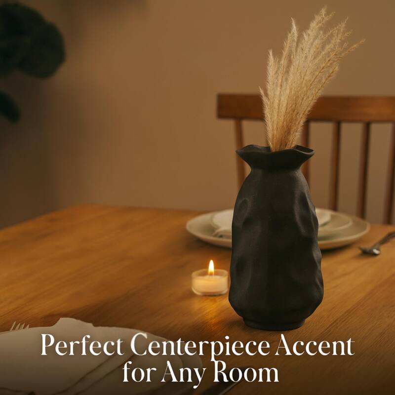 ARIA HOME Black Paper Bag Inspired Ceramic Vases Unique Modern Set of 2