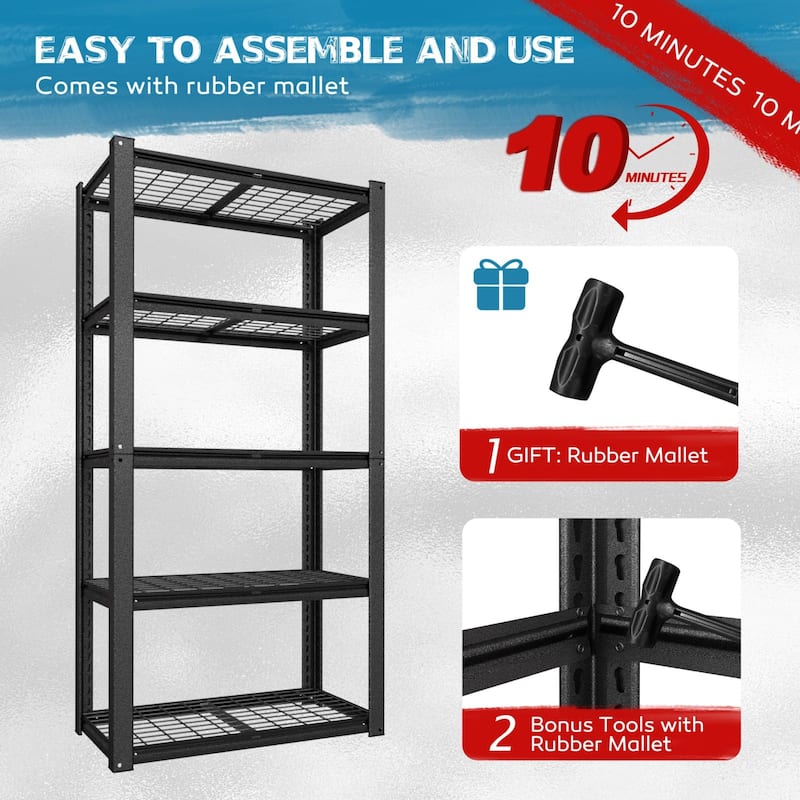 VEIKOUS Heavy-Duty Adjustable Metal Storage Shelves, Garage Shelving Unit with Reinforced Grating - 35.8'' × 18.1'' × 72''