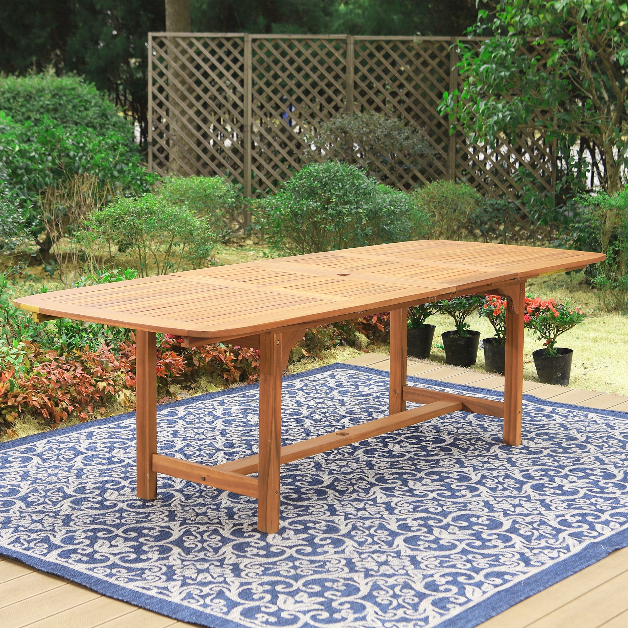 MAISON ARTS Patio Solid Acacia Wood Expandable Dining Table for 6/8 People