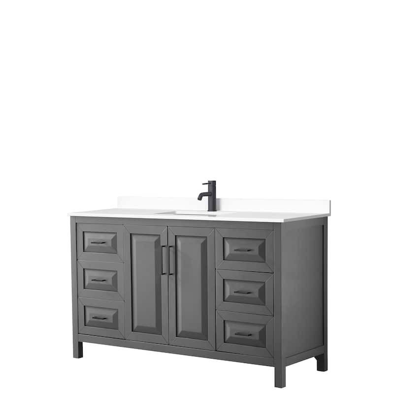 Daria 60 Inch Single Vanity, Cultured Marble Top - Dark Gray, Black Trim, White Cultured Marble Top