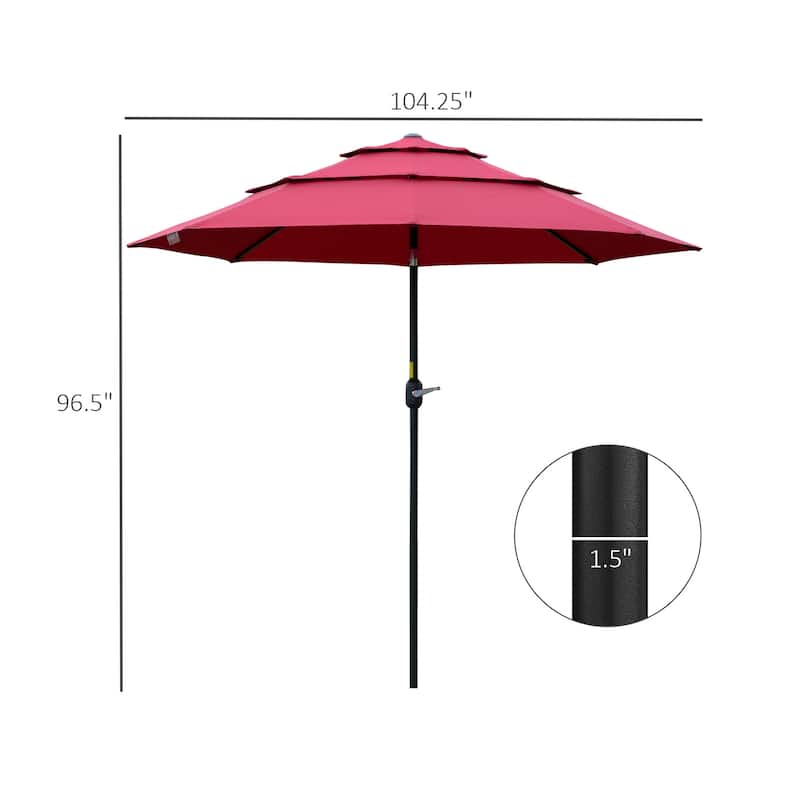 9ft Patio Umbrella with Tilt Crank and Steel Frame Vented 3-Tier Top for Sun Protection