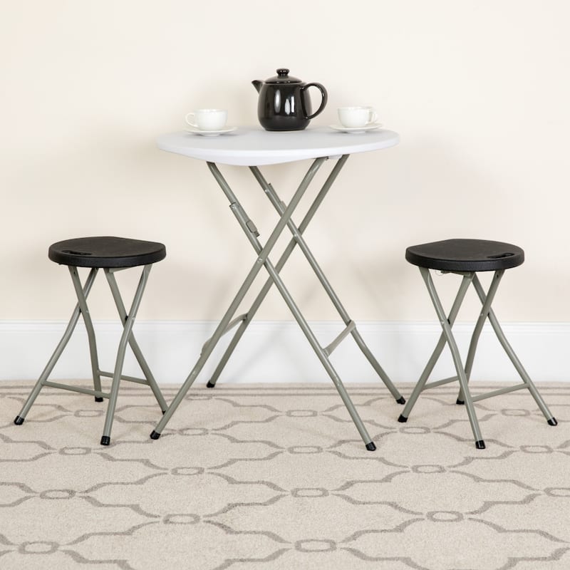 2 Pack Foldable Stool with Plastic Seat and Titanium Gray Frame - Portable Stool - Black