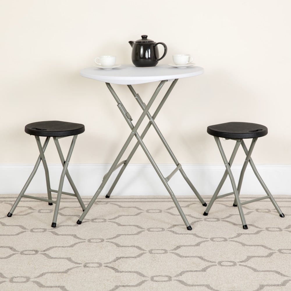 2 Pack Foldable Stool with Plastic Seat and Titanium Gray Frame - Portable Stool