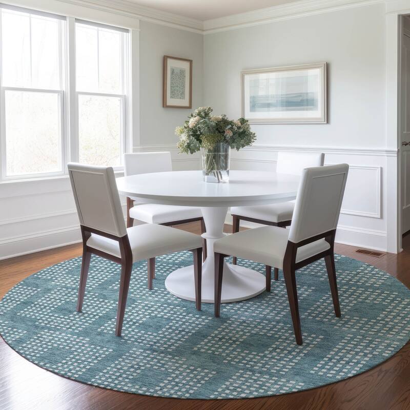 Machine Washable Indoor/ Outdoor Chantille Houndstooth Modern Rug