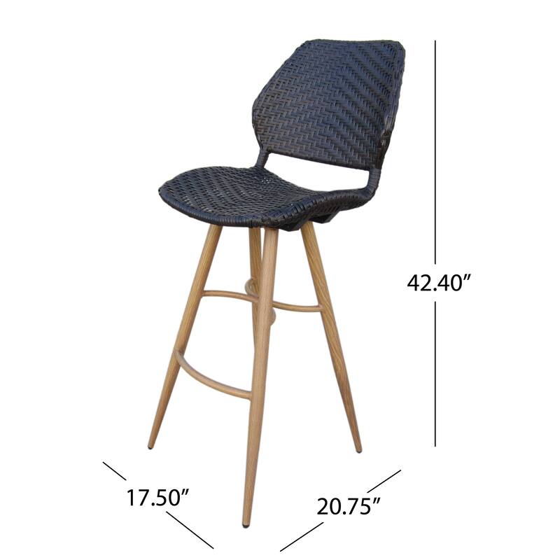 Roomfitters 2-Piece Outdoor Wicker Bar Stools, Modern Rattan Patio High Dining Chairs with Metal Legs and Footrest, Brown
