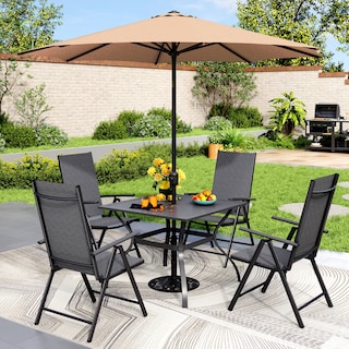 MAISON ARTS Outdoor 6-piece Patio Dining Set, 1 Square Metal table, 4 Adjustable Folding Chairs and 9ft Umbrella