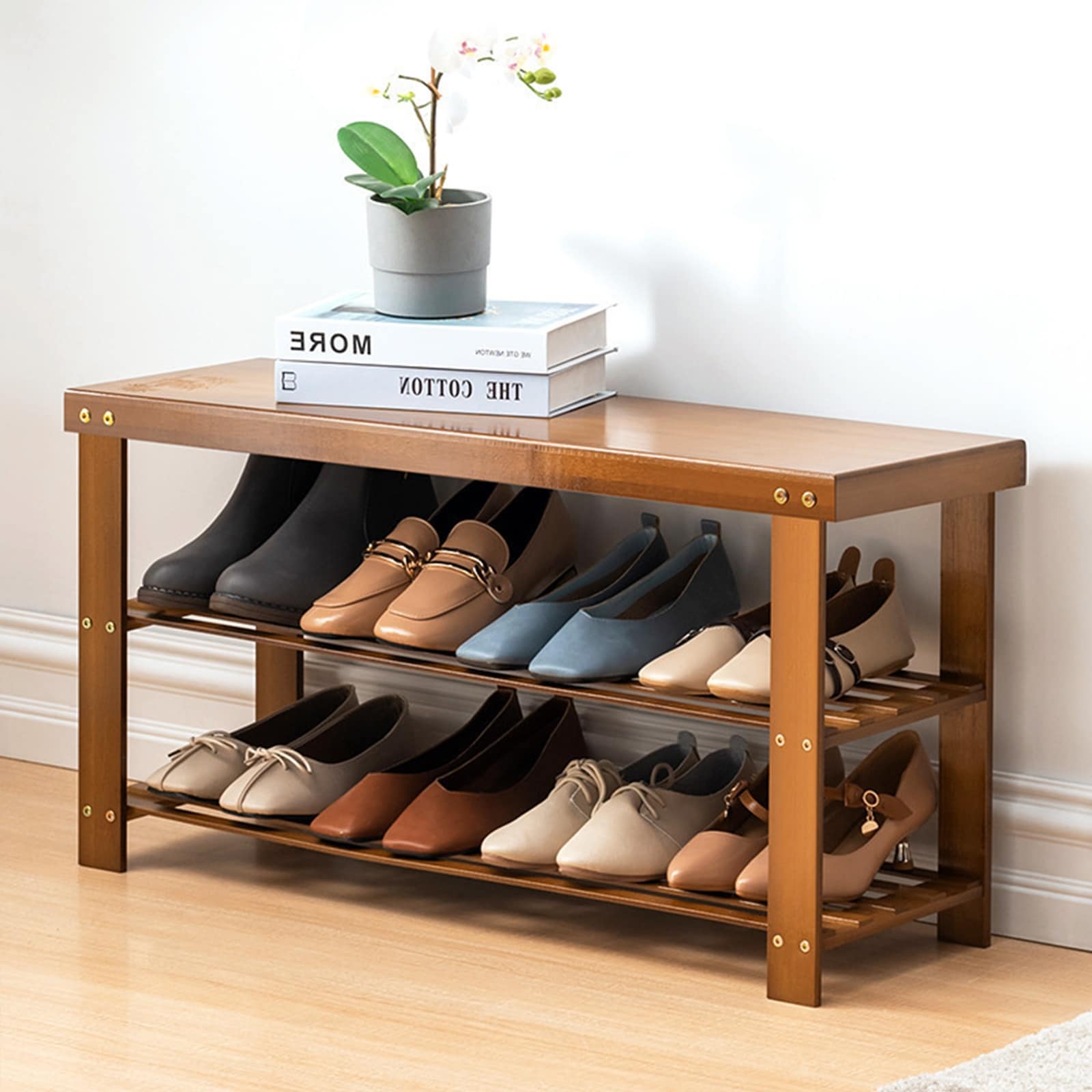 Shoe Bench, 3-Tier Shoe Rack, Storage Entry Bench for Hallway
