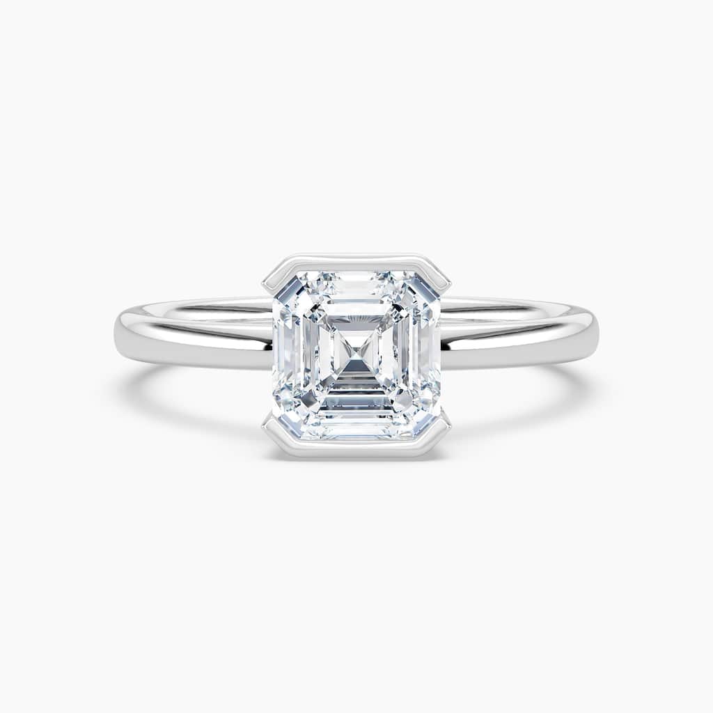Auriya 14K Gold Lab Grown Diamond Asscher Cut Half Bezel Solitaire Engagement Ring 1.00 - 5.00ct. tw. (F-G, VS)